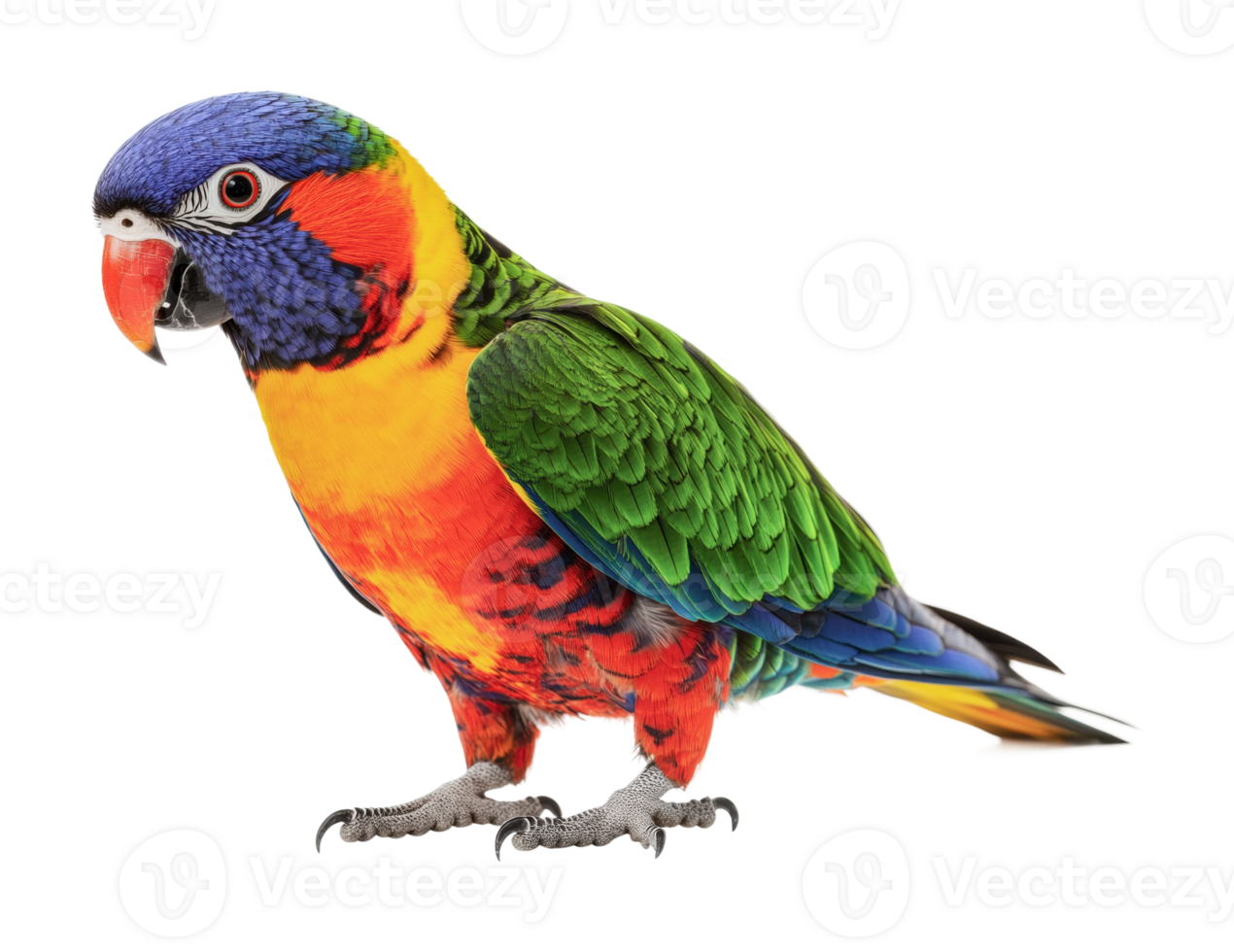 Vibrant rainbow lorikeet perched against black background png