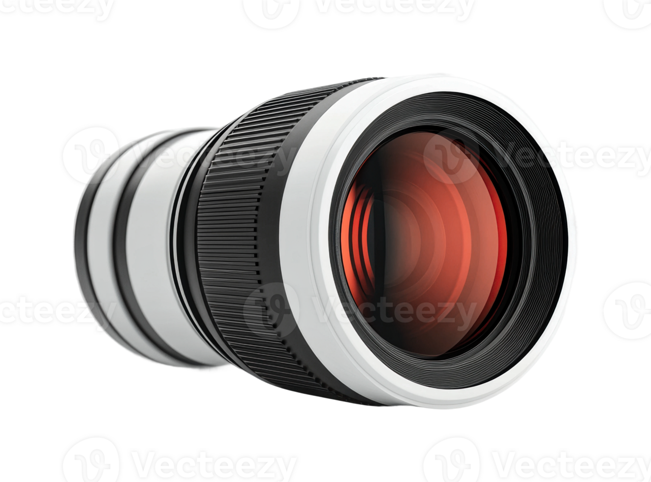 Close-up of modern camera lens with red tinted glass front element png