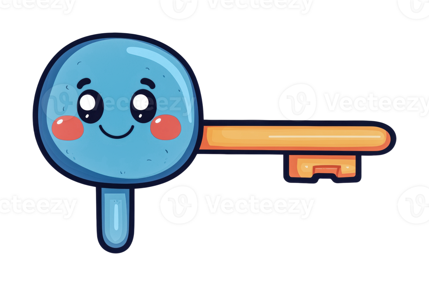 Cute happy cartoon key with smiling face and blushing cheeks png