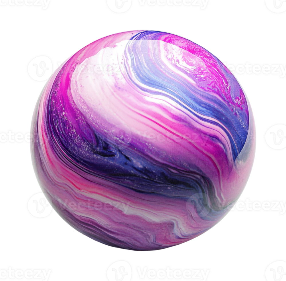 Colorful swirled marble sphere with purple and pink patterns on black png
