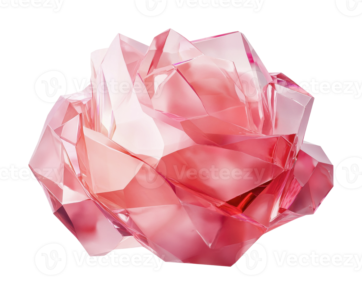 Pink rose quartz crystal gemstone with intricate facets and translucent surface png