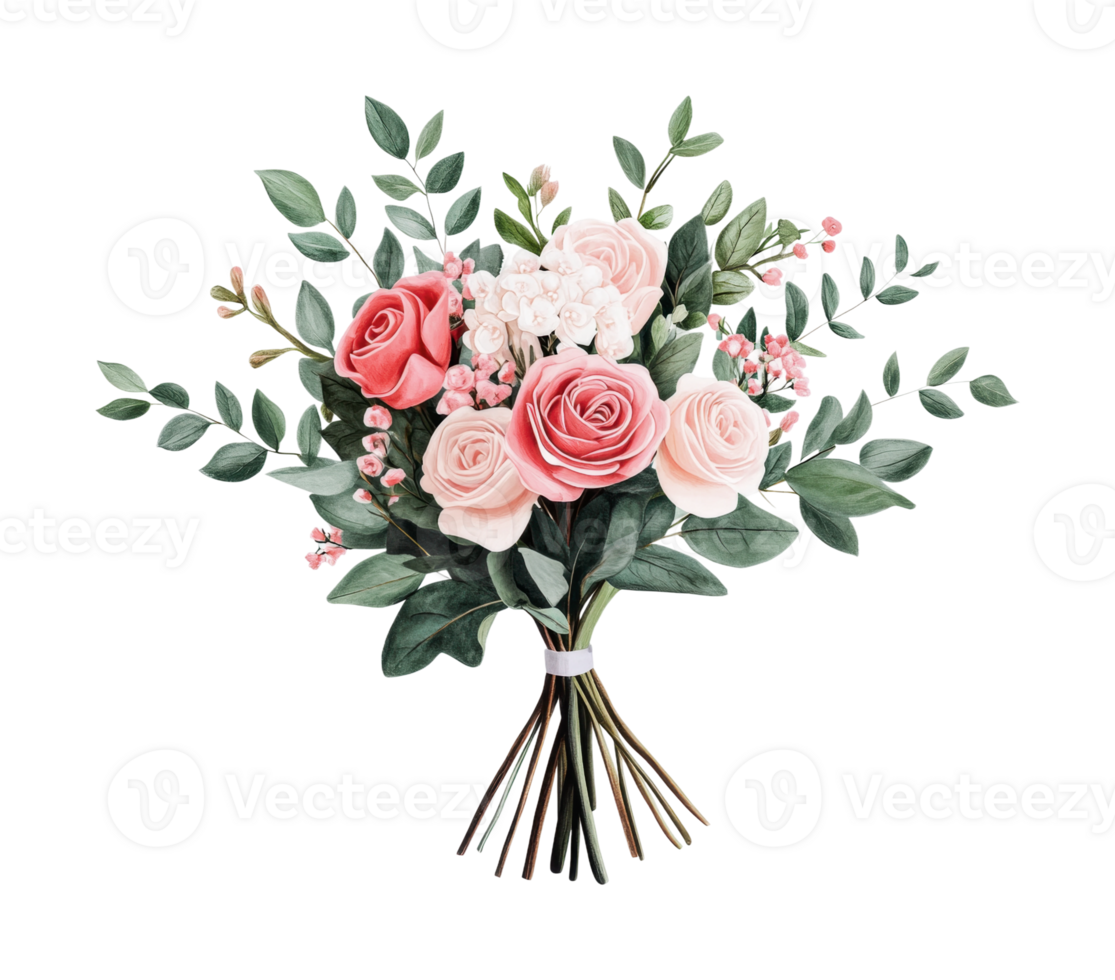 Elegant bouquet of pink and white roses with greenery png