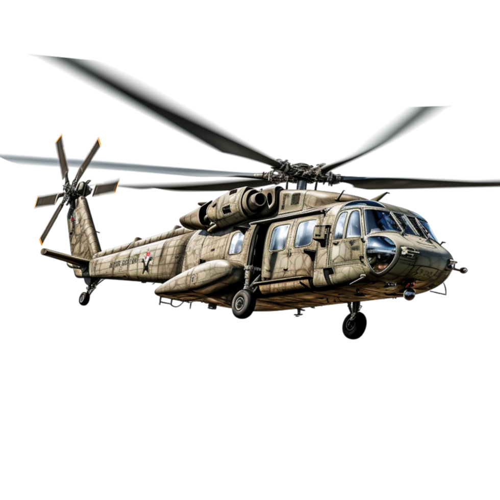 Military helicopter hovering in the air spinning blades png