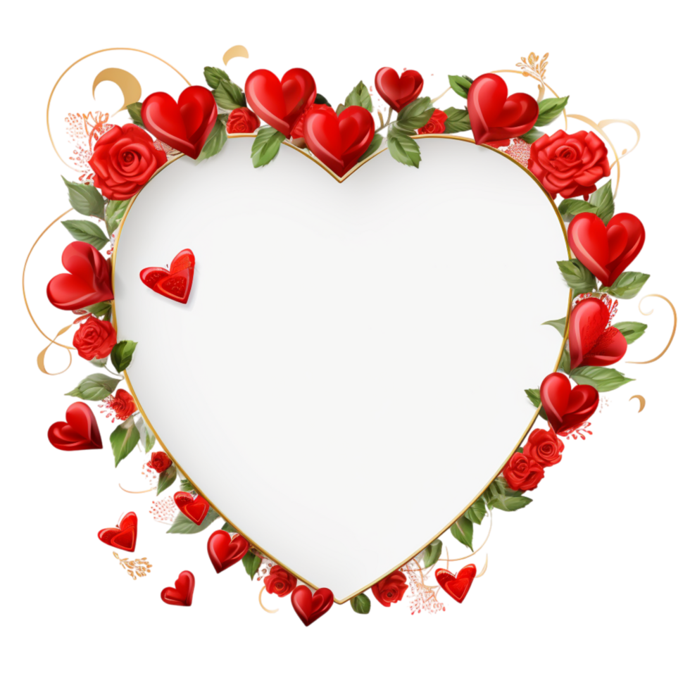 Heart shaped frame decorated red roses vines png
