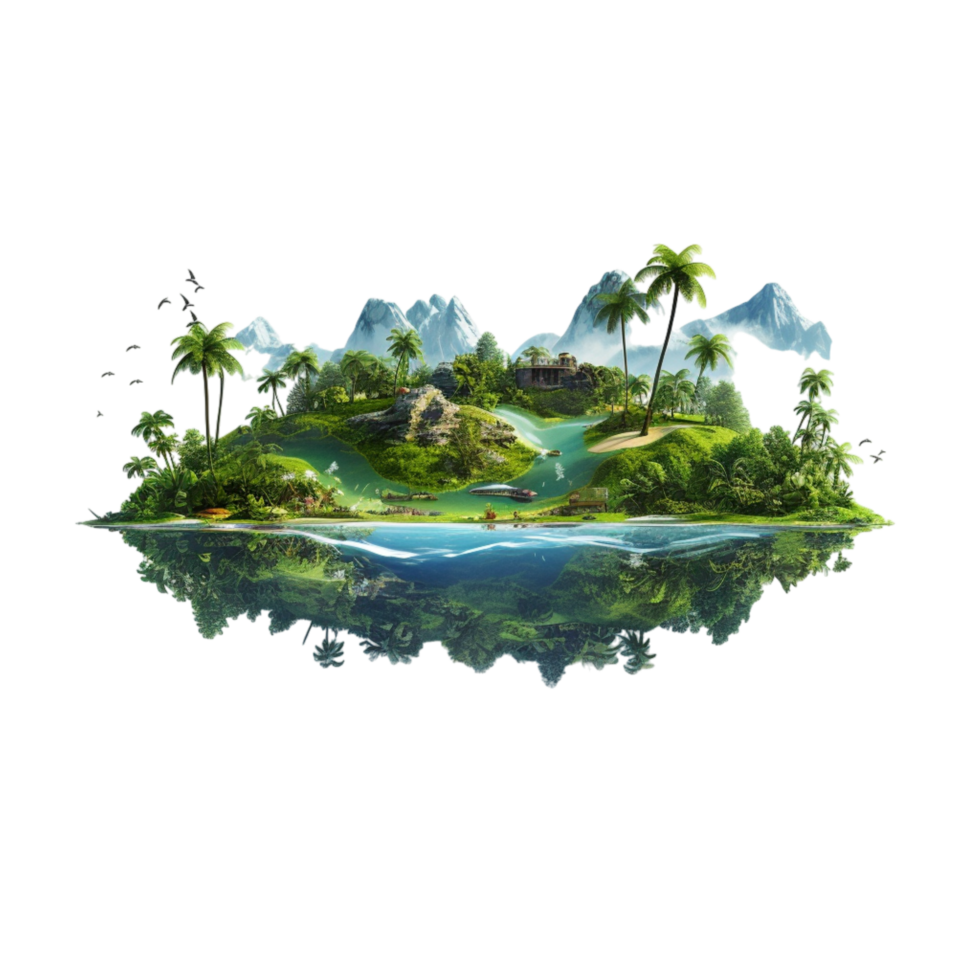 Floating tropical isl palm trees greenery png