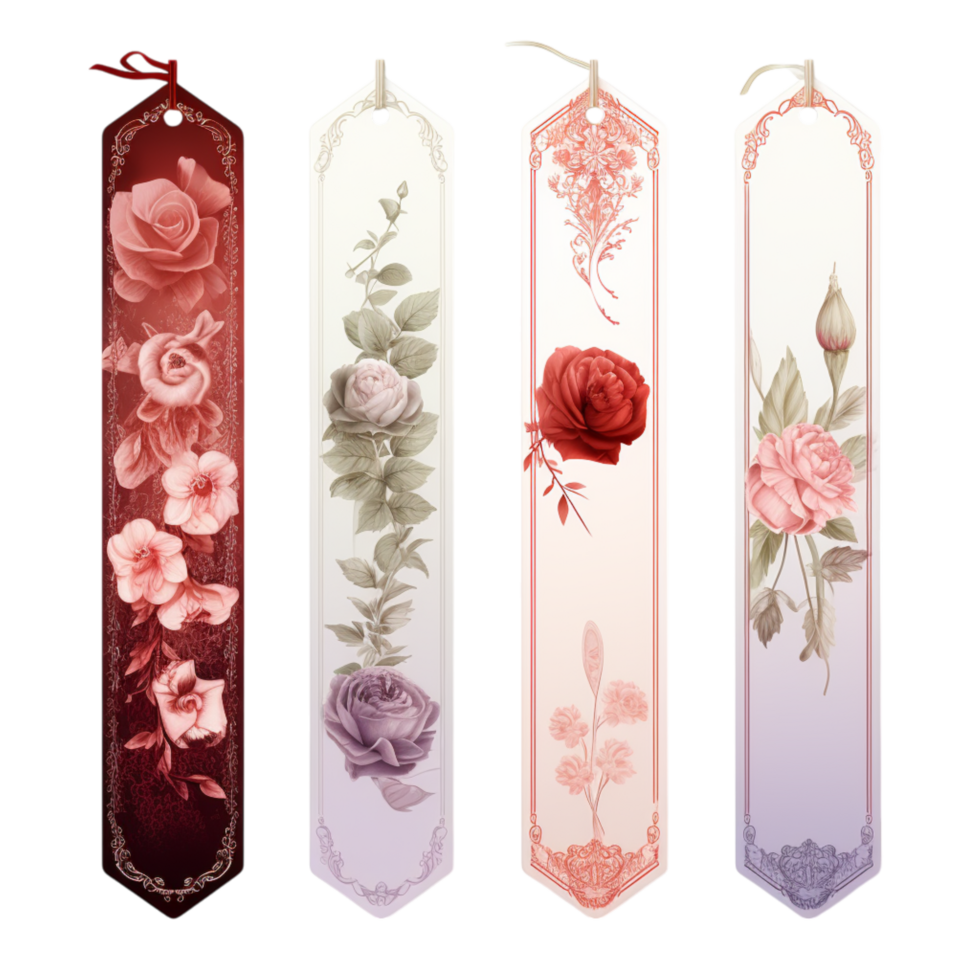 Set of four bookmarks floral patterns png