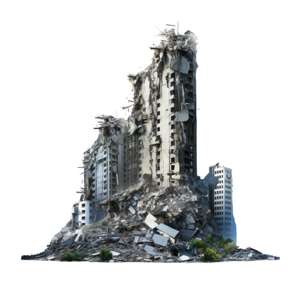 Collapsed destroyed building rubble debris png