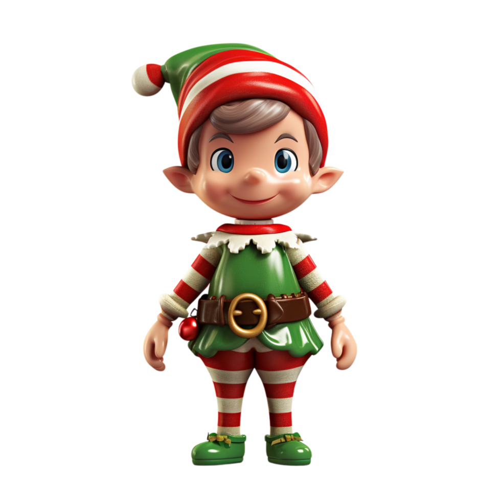 Cute Christmas elf wearing a festive green red outfit png