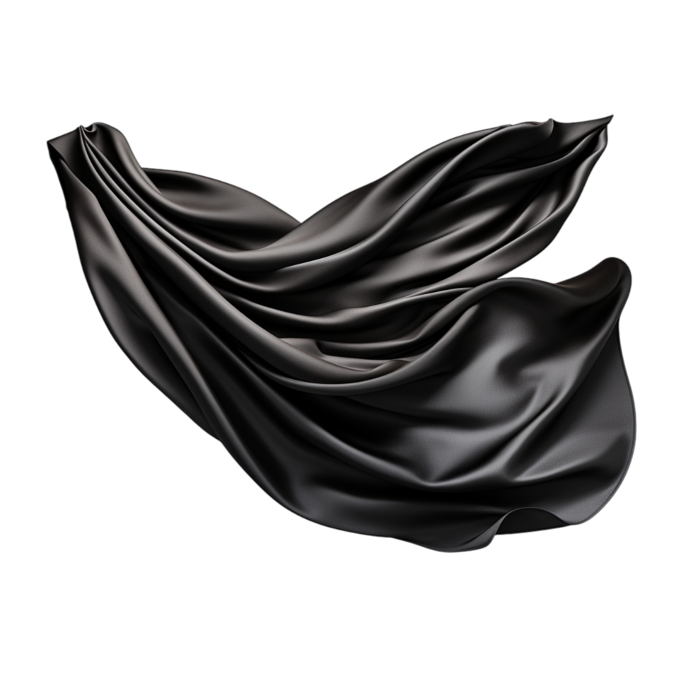 Flowing black silk fabric a shiny texture png