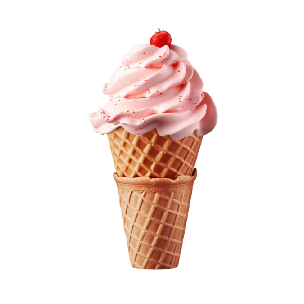 Sweet pink serve ice cream in a crunchy cone png