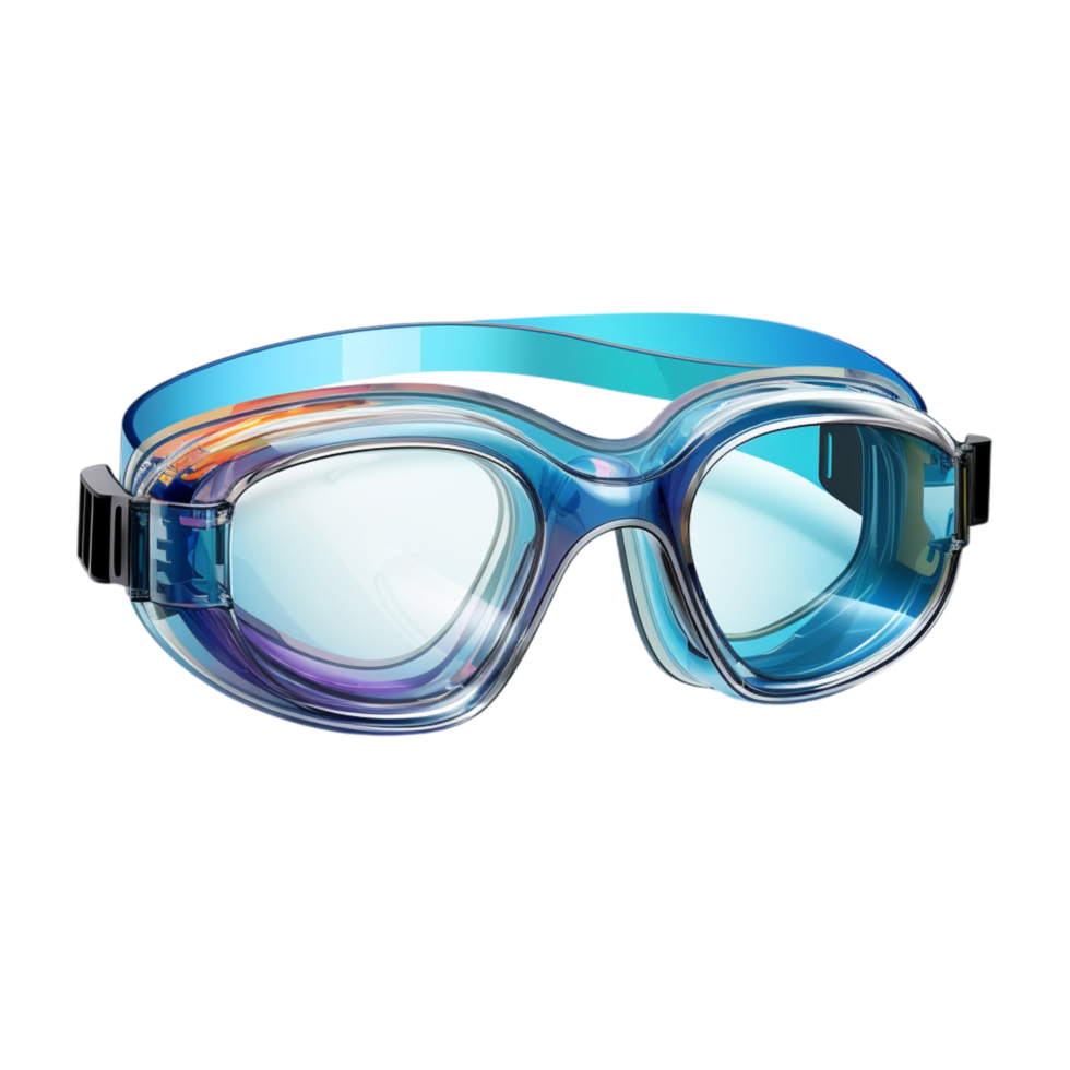 Professional blue swimming goggles a reflective surface png