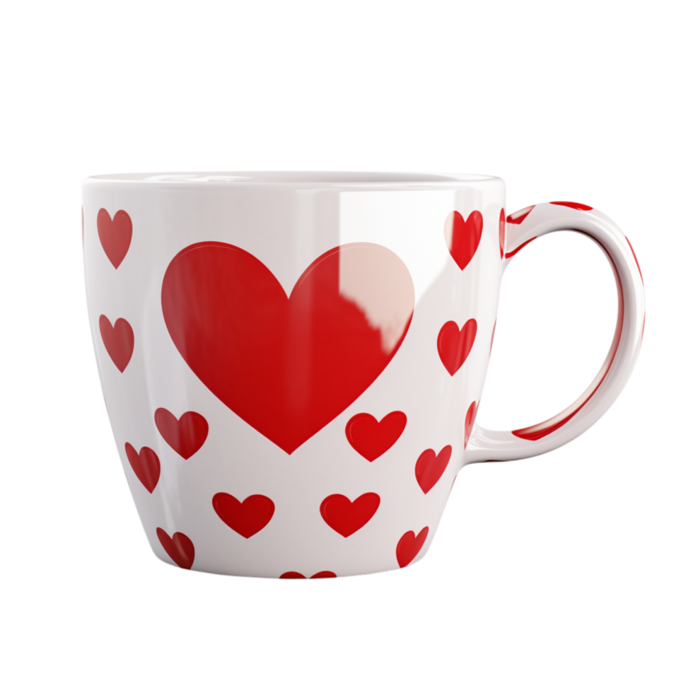 White ceramic mug decorated red hearts a curved hle png