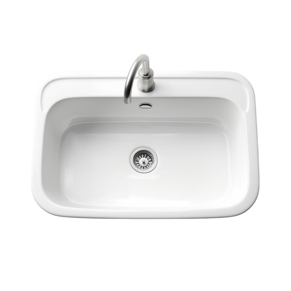 Clean white ceramic sink a silver faucet drain png