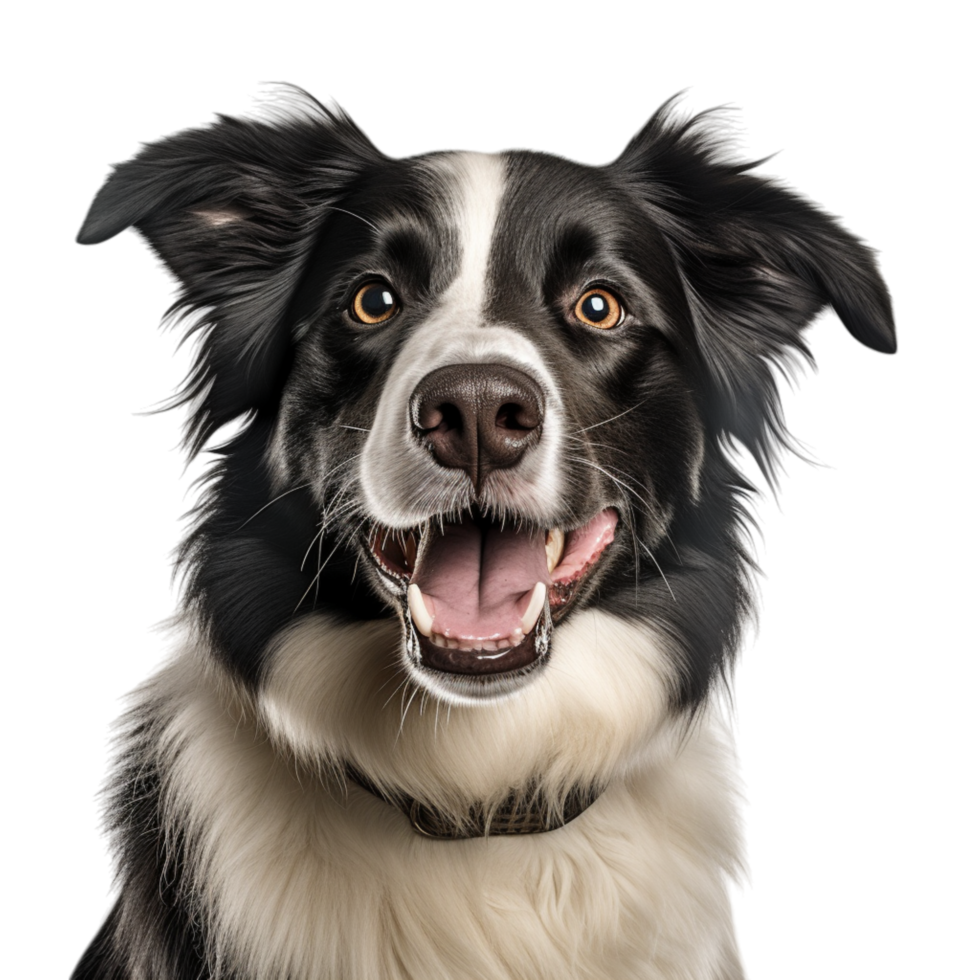 Happy black white border collie a friendly expression png