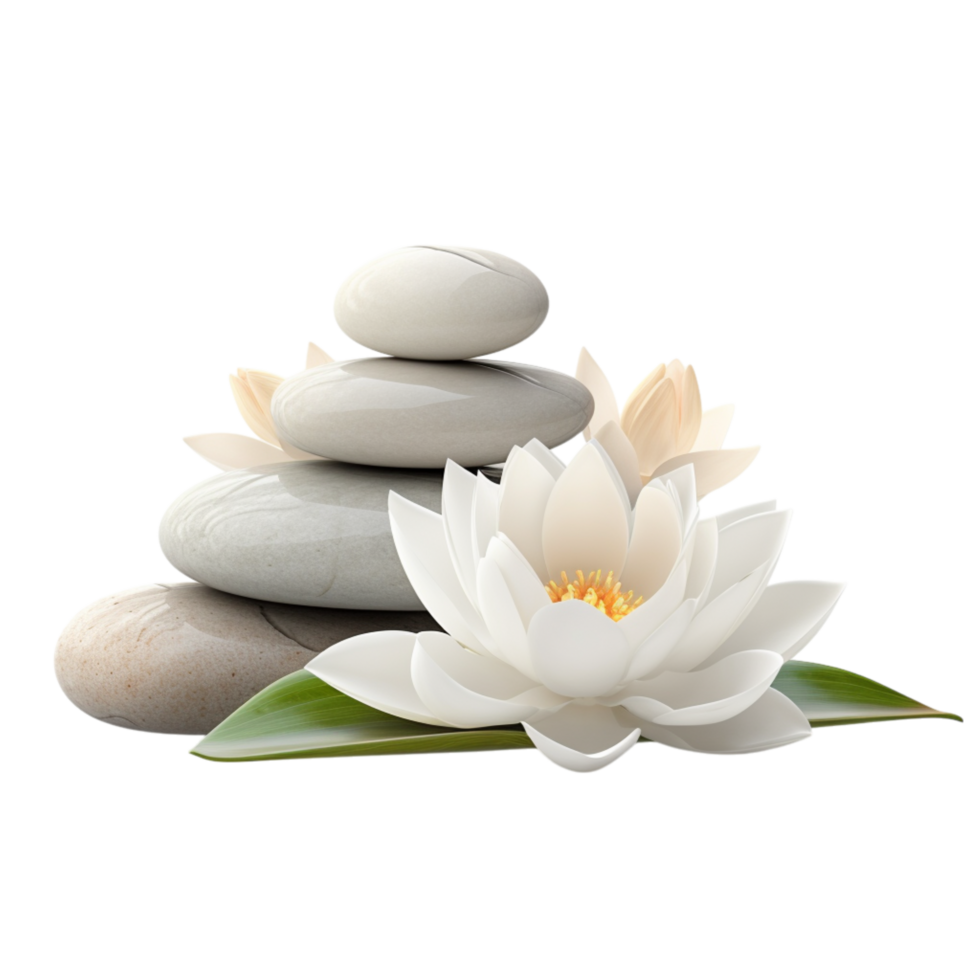 Stack of gray stones a blooming white lotus flower png