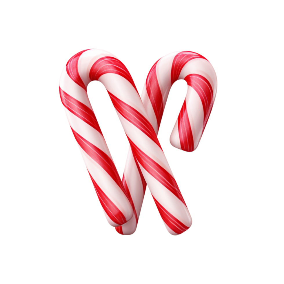 Two red white striped cy canes crossed in a festive design png