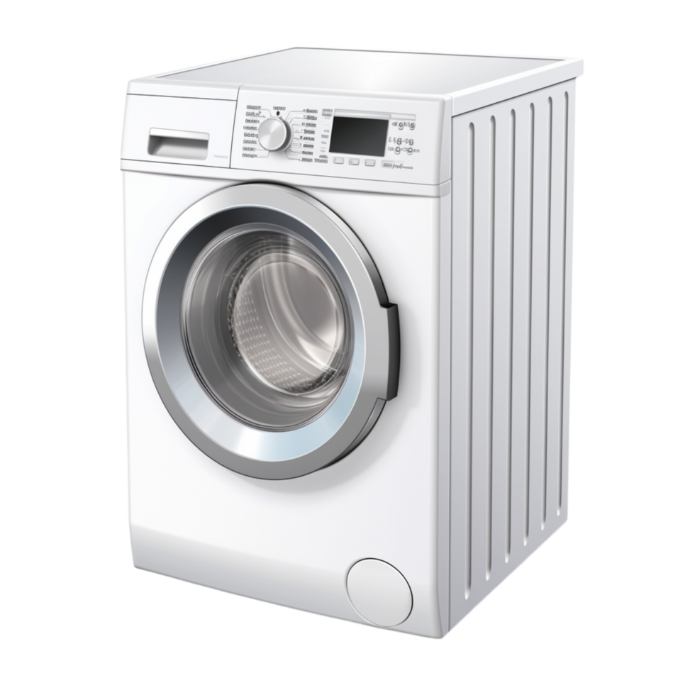Front loading washing machine a metallic drum open door png