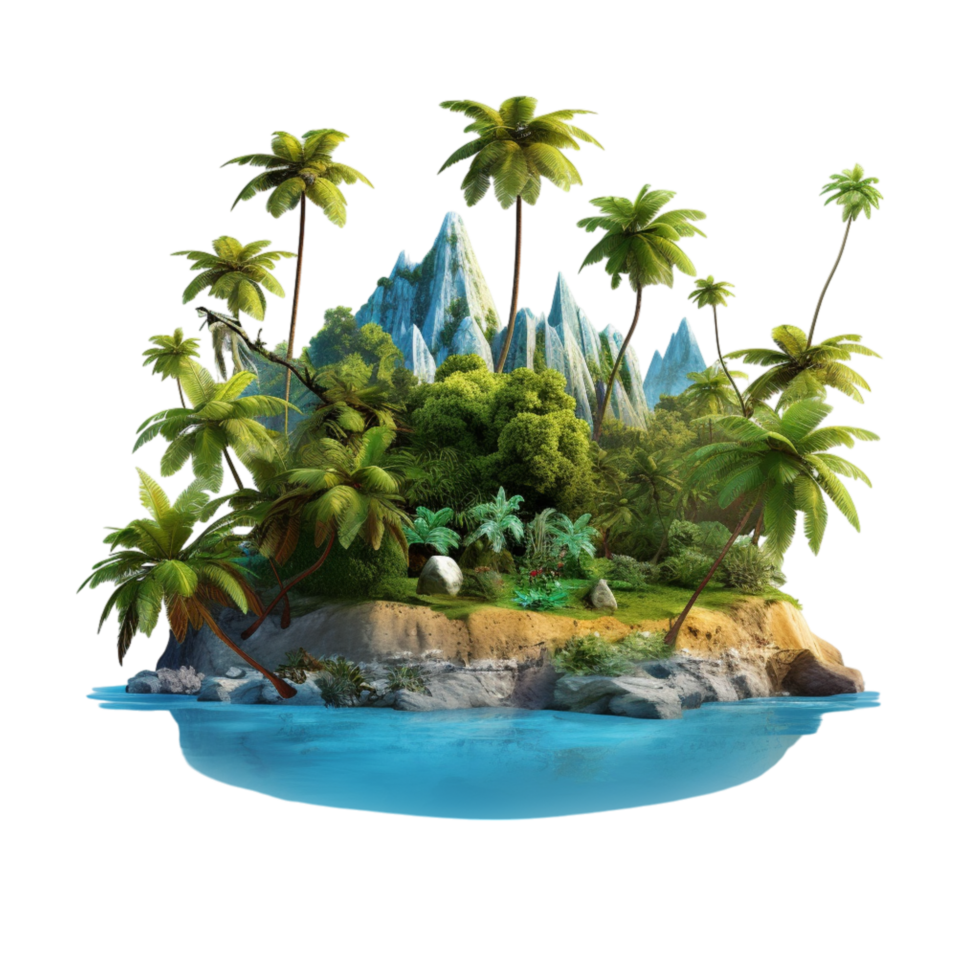 Small tropical isl palm trees surrounded by blue ocean png