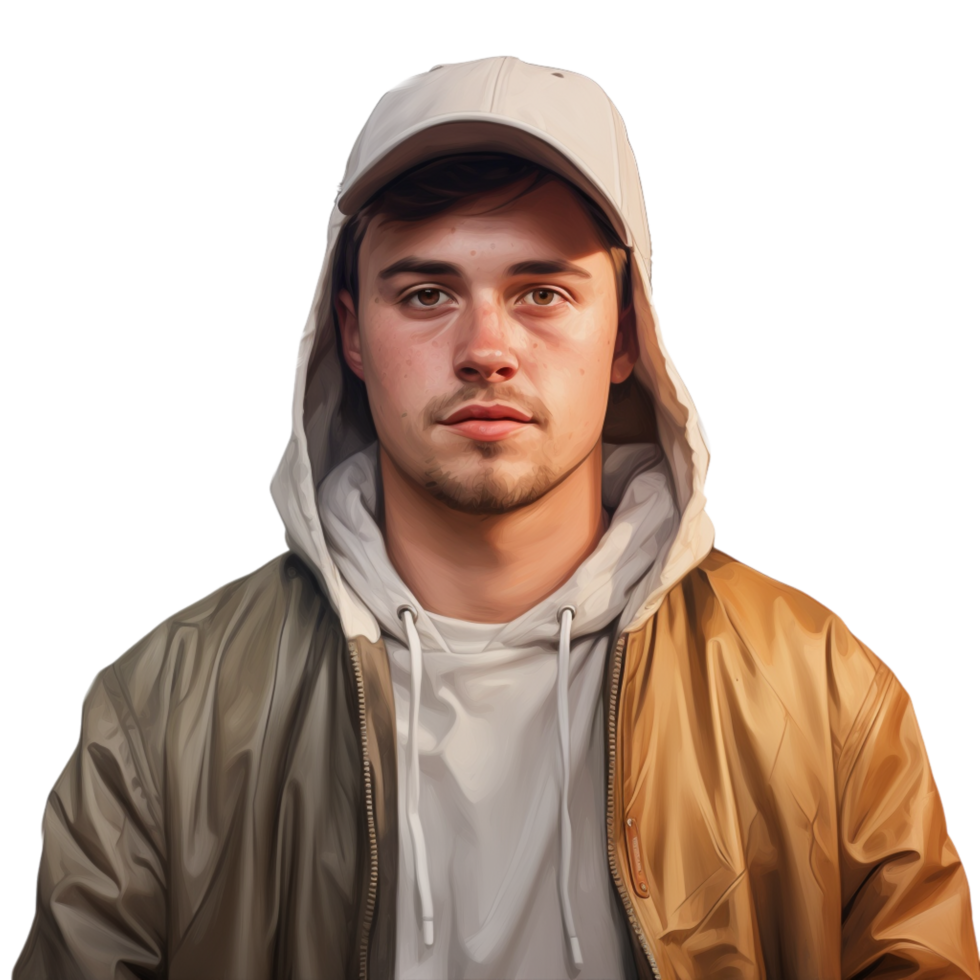 Young man wearing a hooded jacket a serious facial expression png