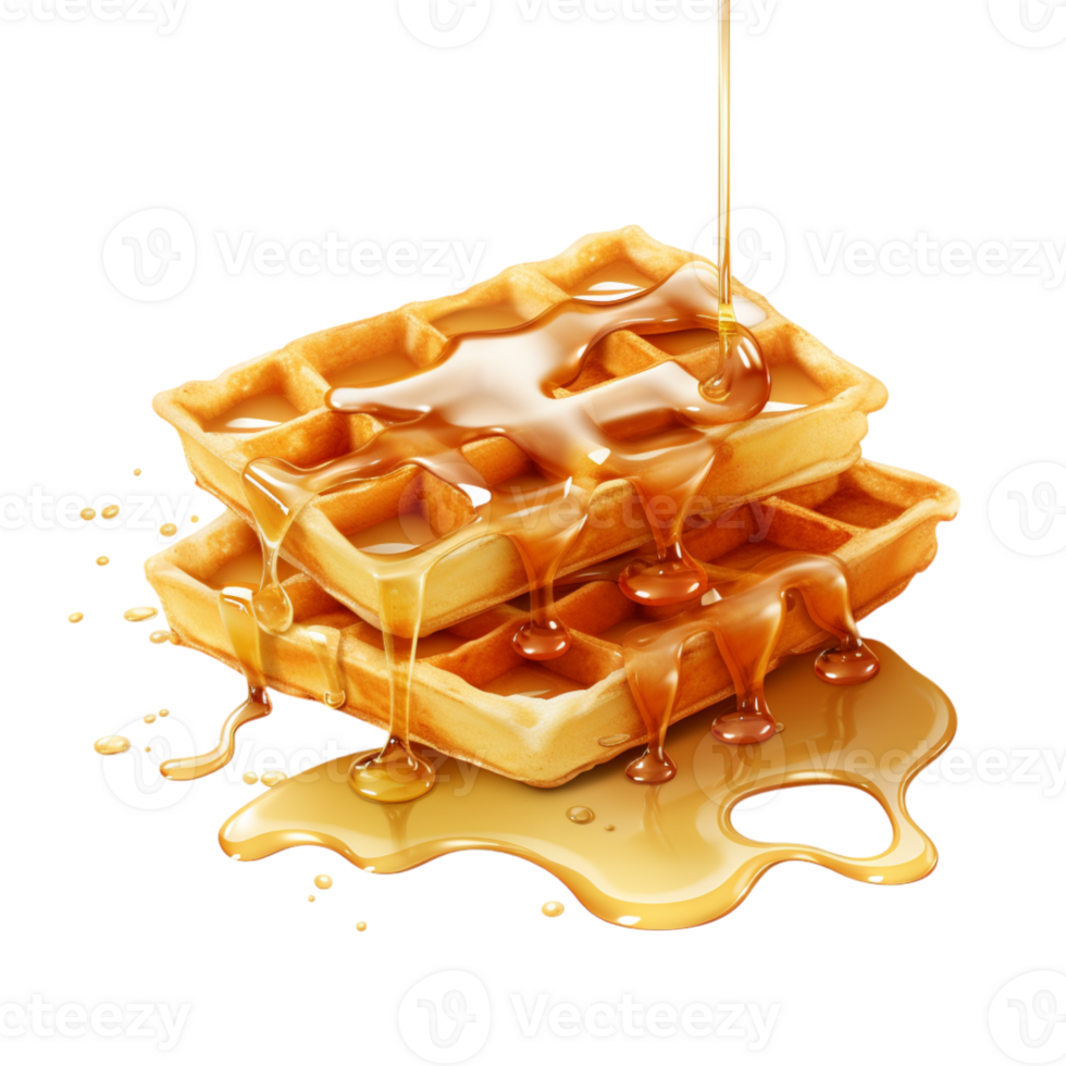 Golden waffles drizzled honey syrup png