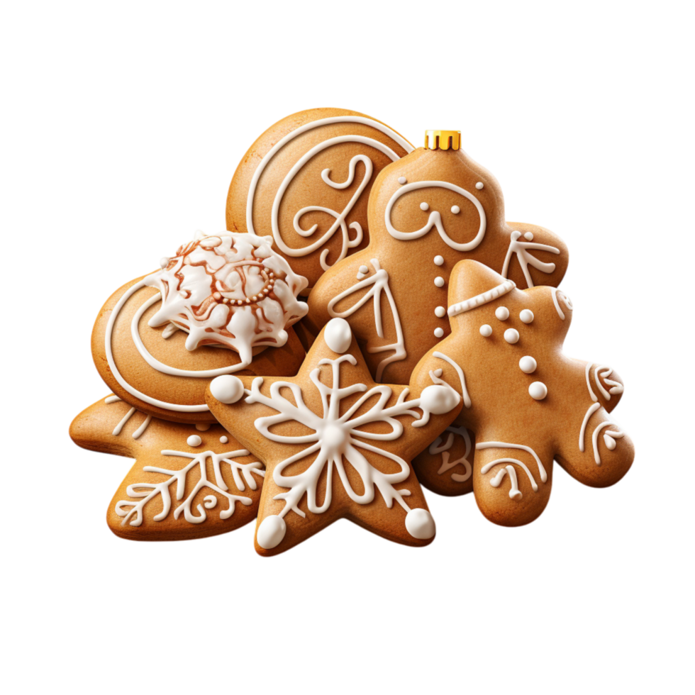 Assortment of decorated gingerbread cookies icing patterns png