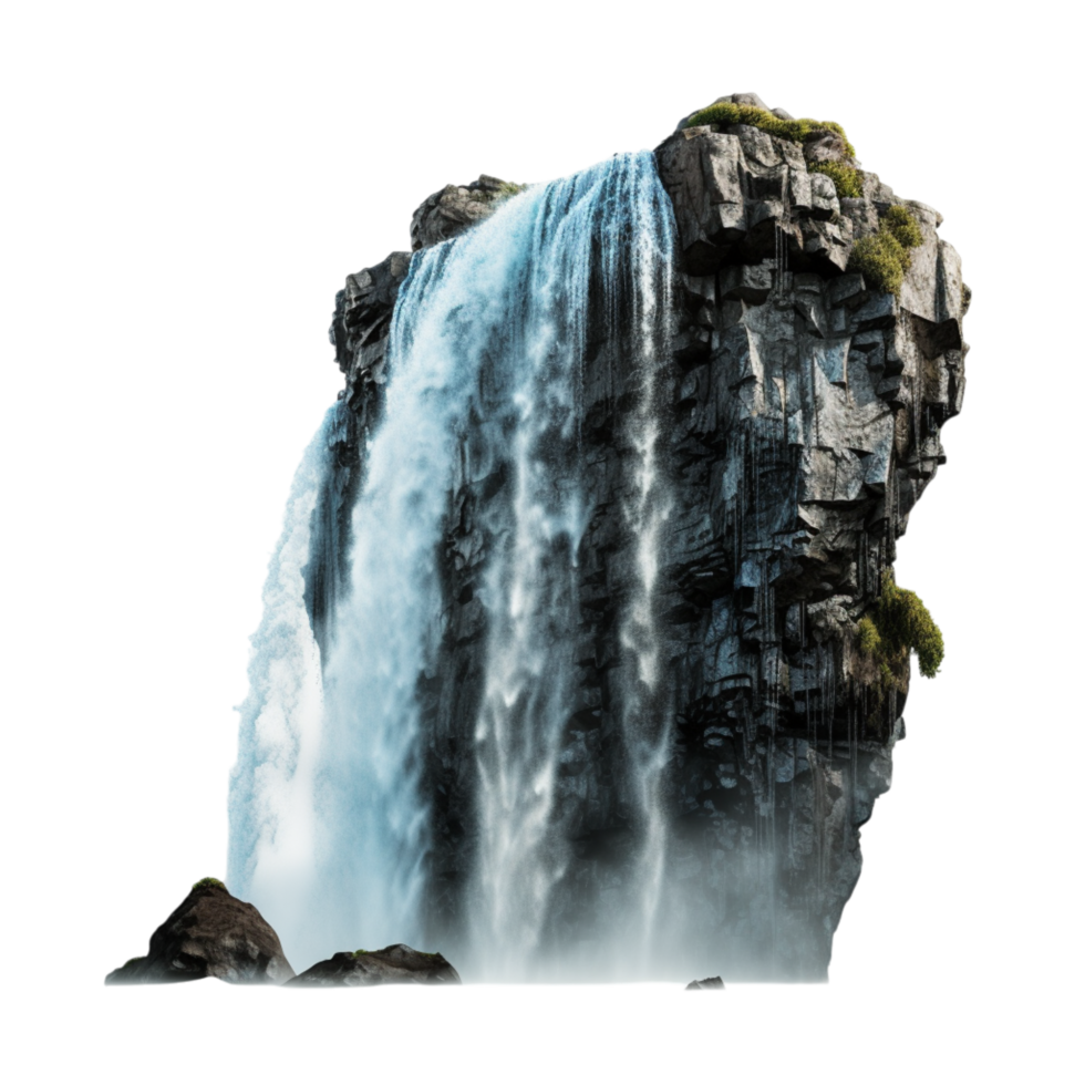 Majestic waterfall cascading down rugged rk rocks png