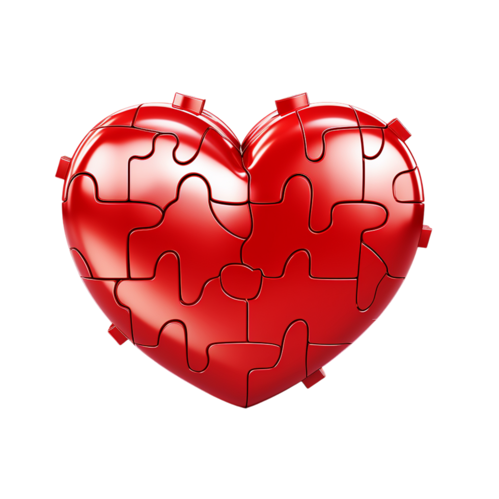 Red heart puzzle interconnected pieces forming a complete shape png