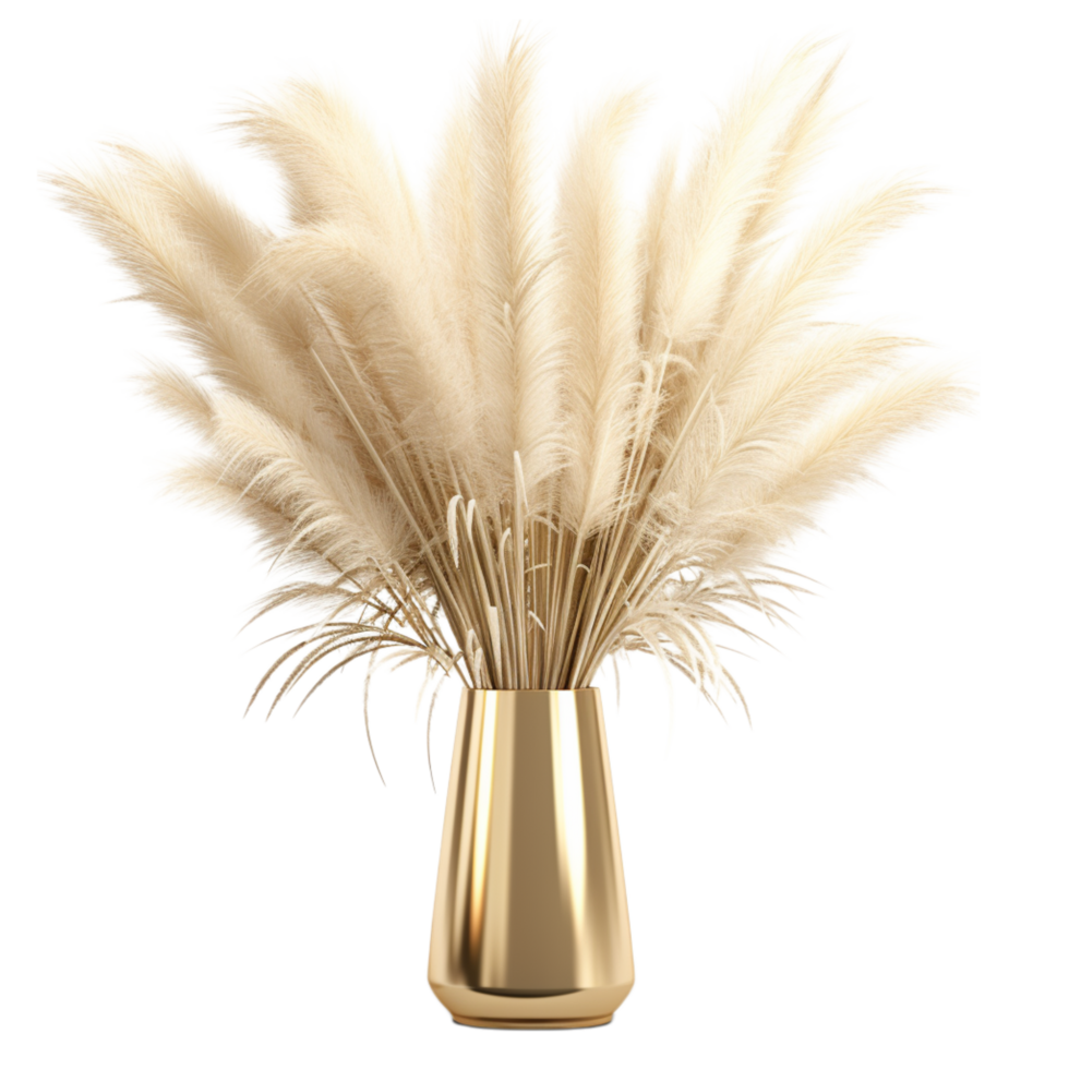 dried pampas grass arranged in a golden vase png