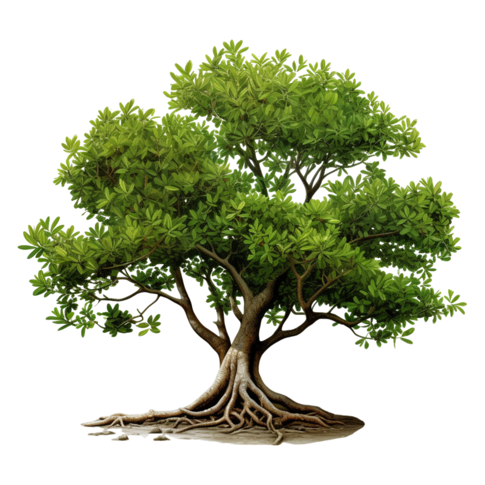 Large green tree thick roots sprawling branches png