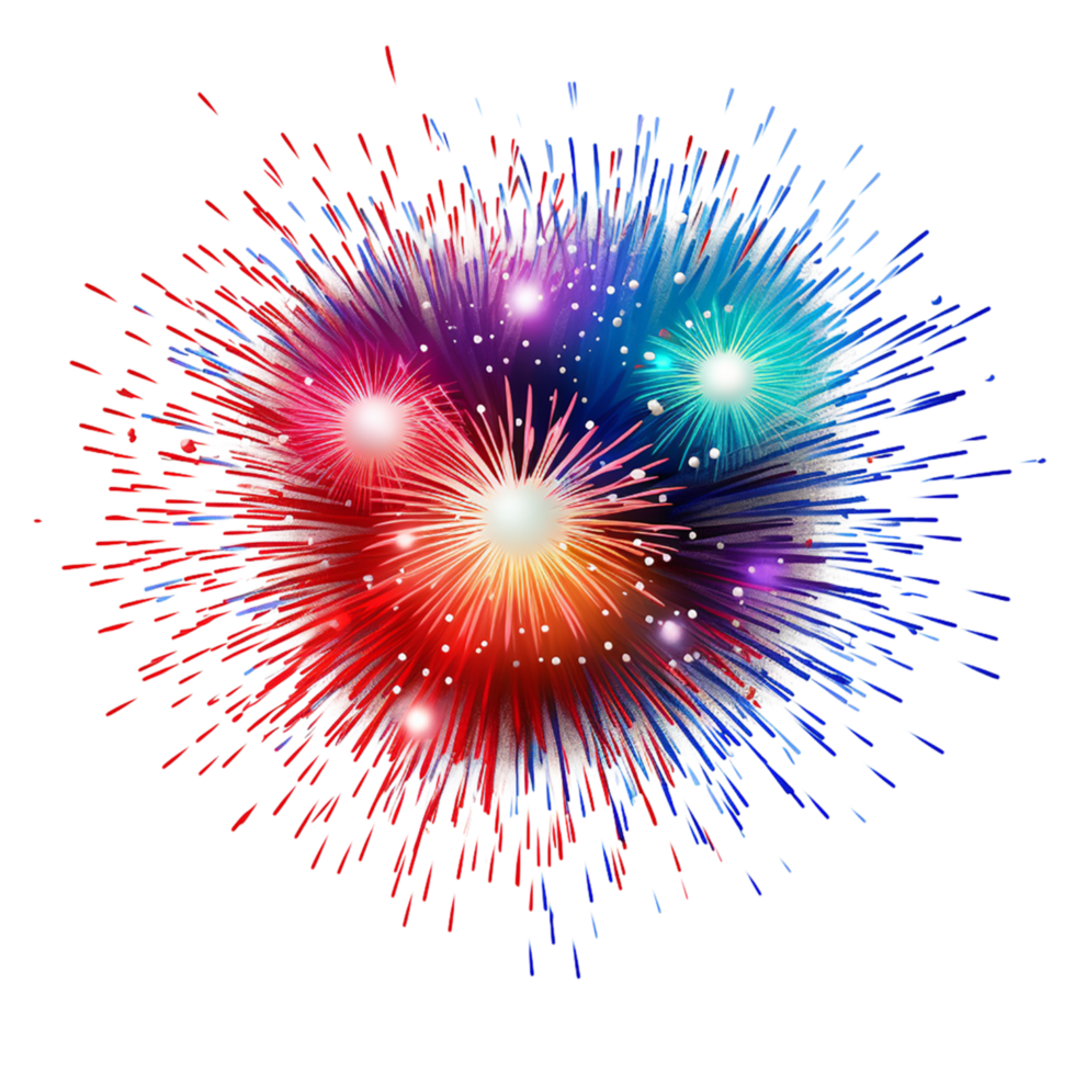 Burst of vibrant fireworks in the night sky png