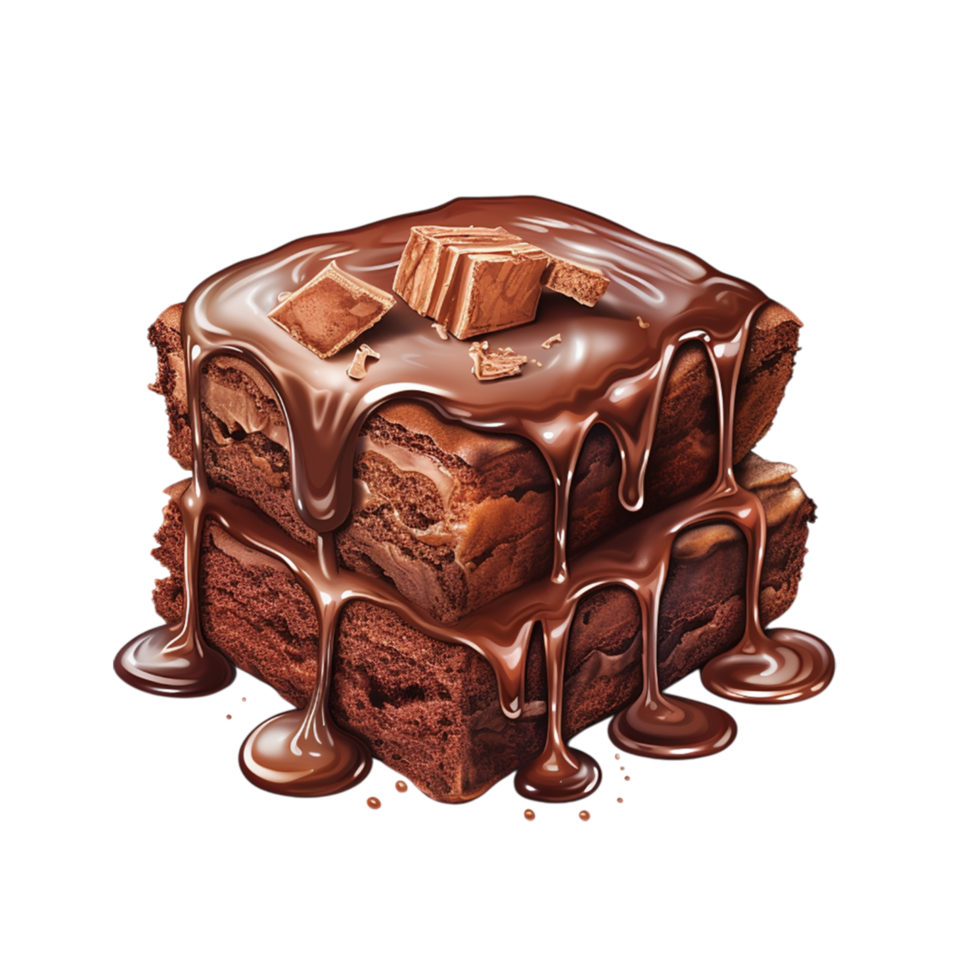Chocolate brownie stacked melting chocolate drizzle png