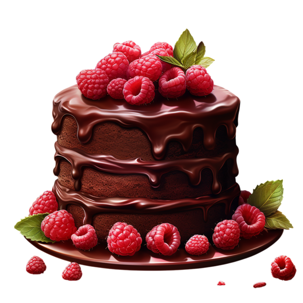 Chocolate raspberry cake berries mint png