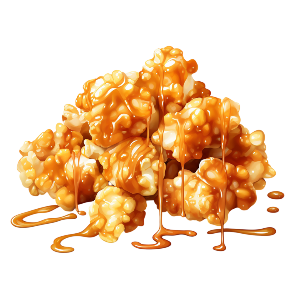 Caramel coated popcorn pieces stacked in a pile png