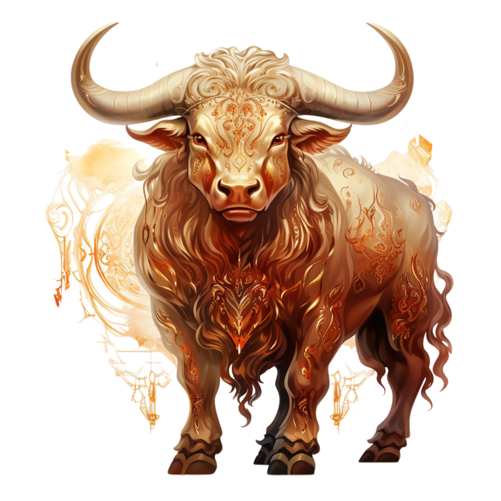 Strong powerful bull golden fiery details on its body png