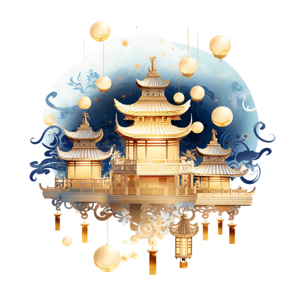 Golden palace floating among the clouds lanterns png