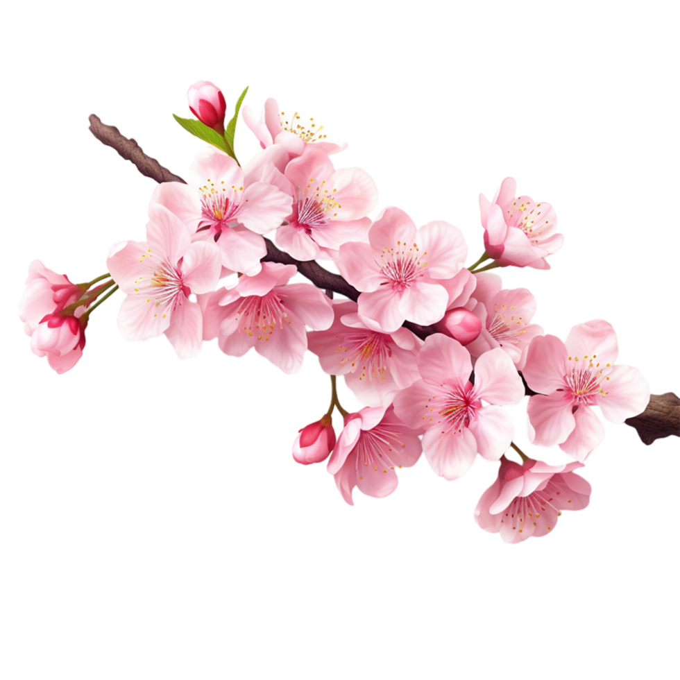Delicate pink cherry blossoms on a thin branch buds png