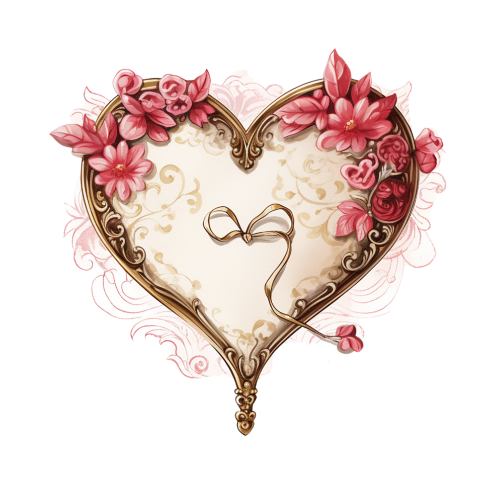 Ornate heart shaped mirror adorned beautiful floral decorations png
