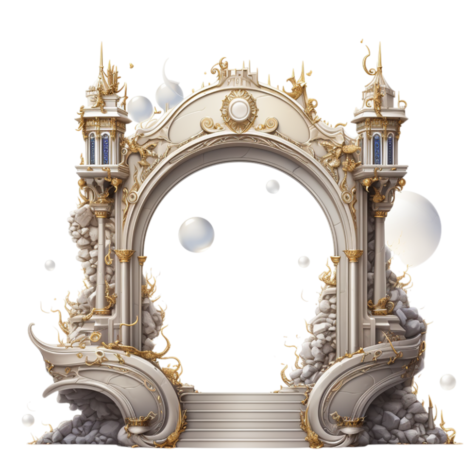 Majestic ornate gateway detailing floating spheres png