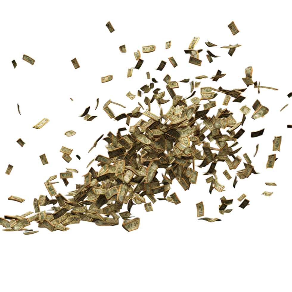 Pile of golden confetti pieces scattered in the air png