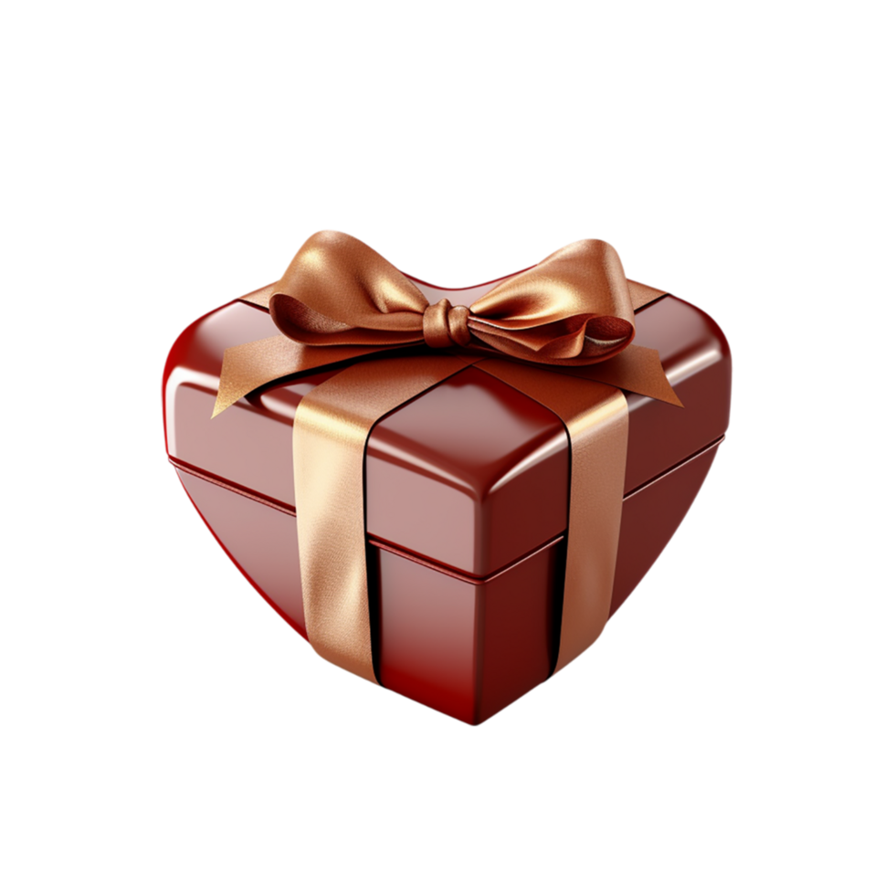 Heart shaped chocolate gift box wrapped a golden ribbon png