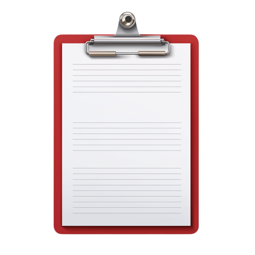 Red clipboard a blank lined paper clipped to the top png