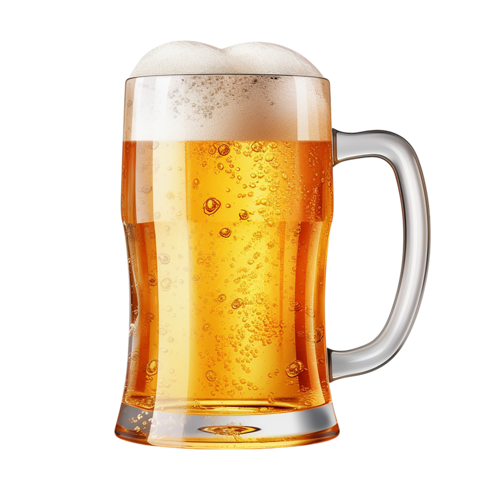 Chilled frothy beer mug filled reing golden amber png