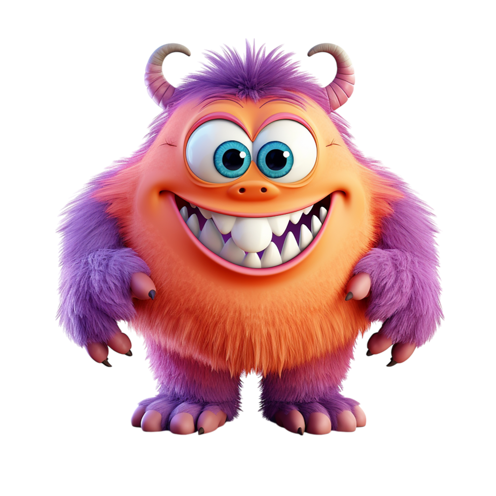 Adorable fluffy purple monster a big toothy grin playful eyes png
