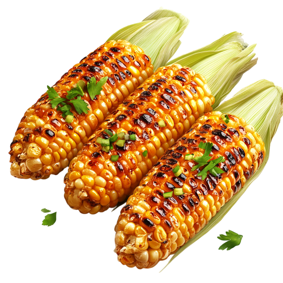 Grilled corn on the cob herbs melted butter png