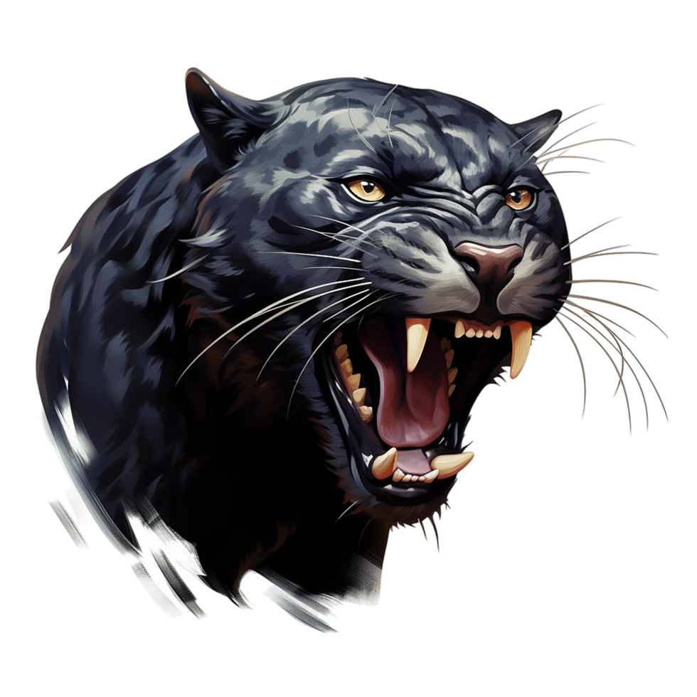Fierce black panther snarling sharp teeth piercing eyes png