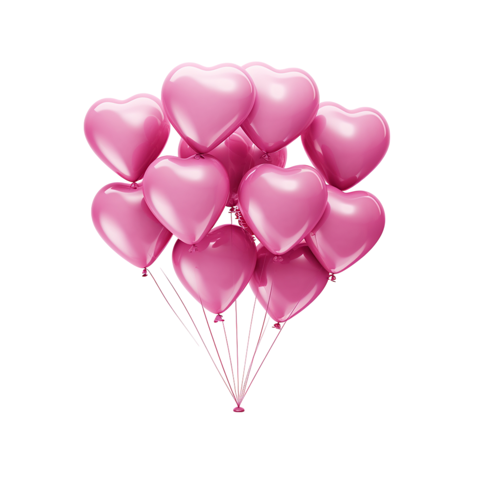Bunch of pink heart shaped balloons floating in the air reflections png