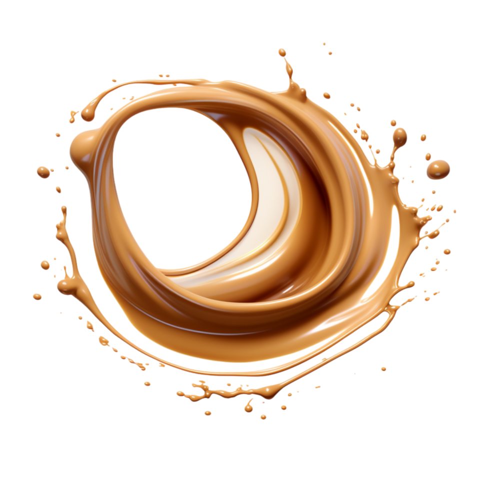 Circular splash of chocolate forming an istic ring shape in the air png