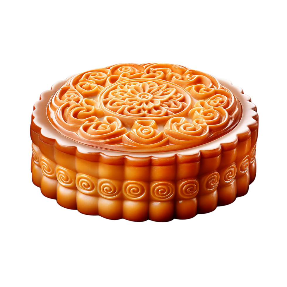 Traditional mooncake an ornate golden crust intricate patterns png
