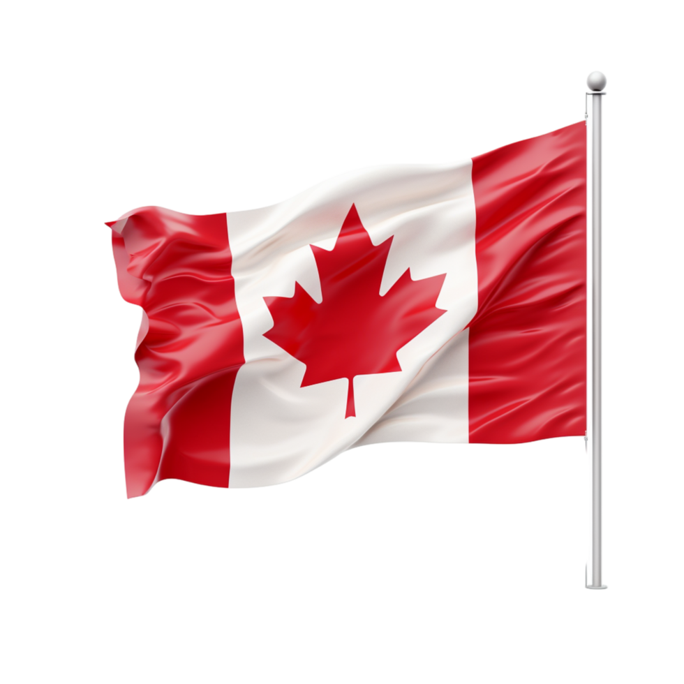 Waving Canadian flag a red maple leaf in the center red white colors png