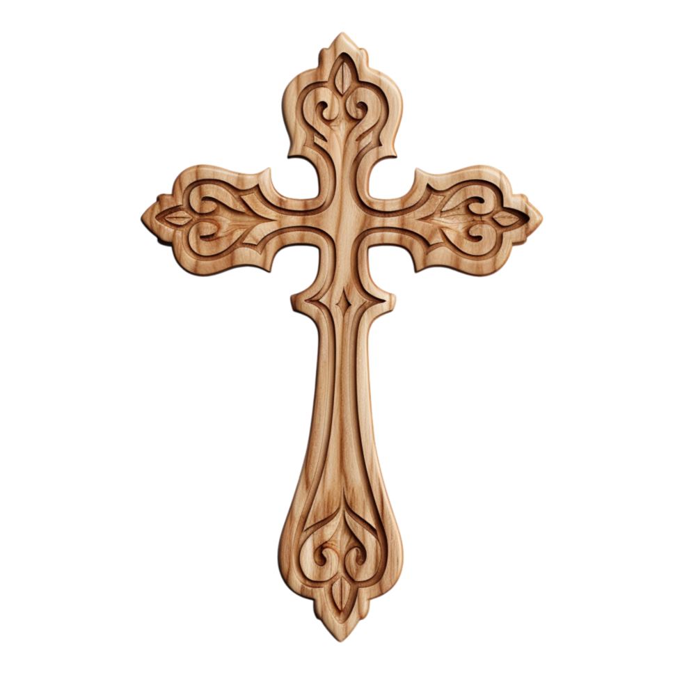 Ornate wooden cross intricate carvings png